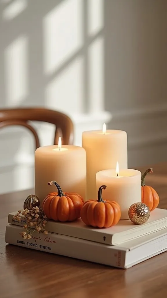 How do you layer books under a candle tray without it looking staged?