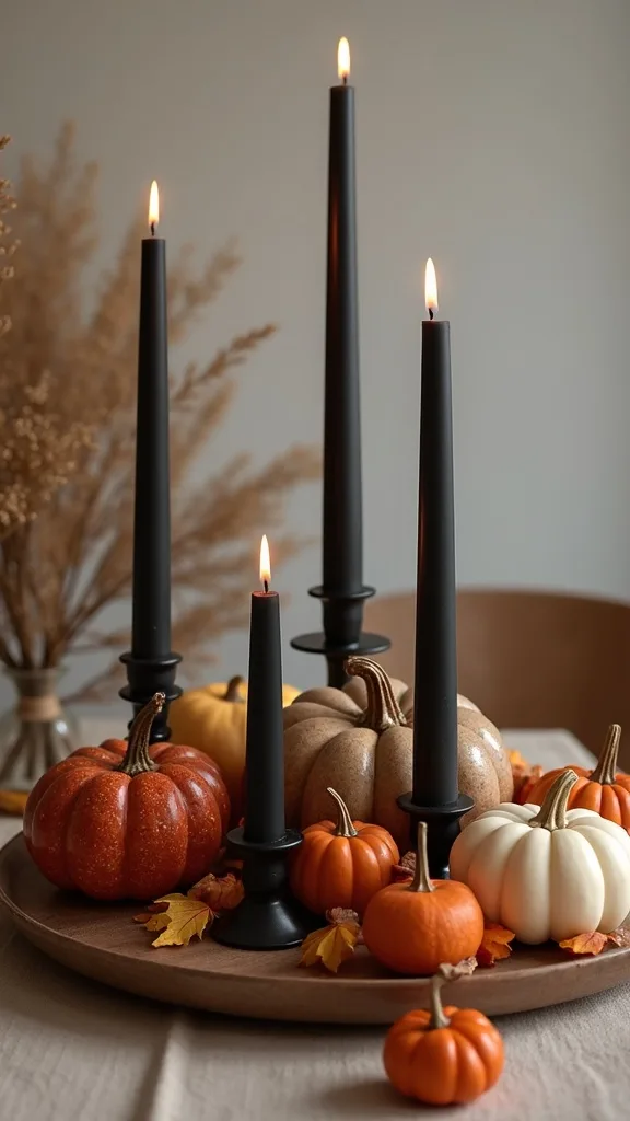 How can you decorate with black candles without making the table feel heavy?