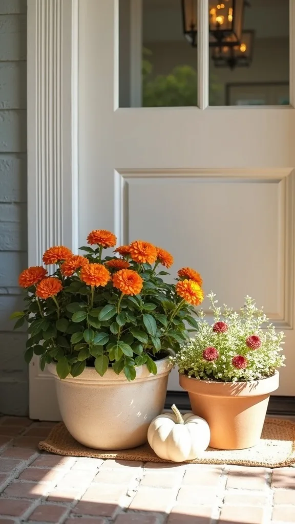 How can I create symmetry with front door fall planters on a budget?