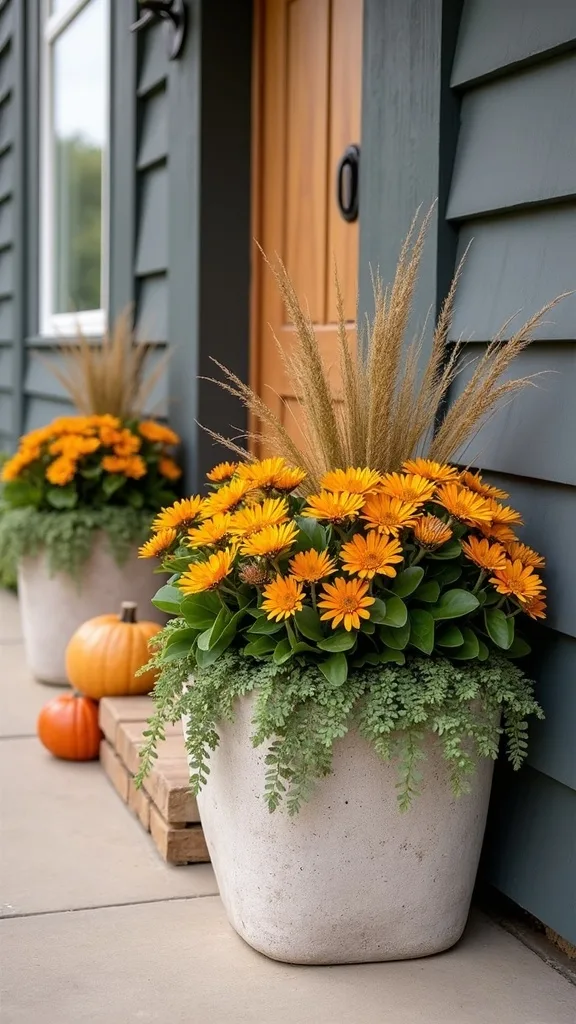 How do I build an autumn planter arrangement that looks full (not skimpy)?