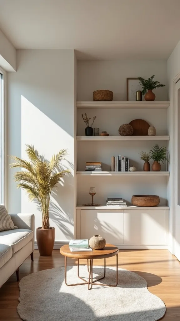 How can I style shelves in a modern way without buying new decor?