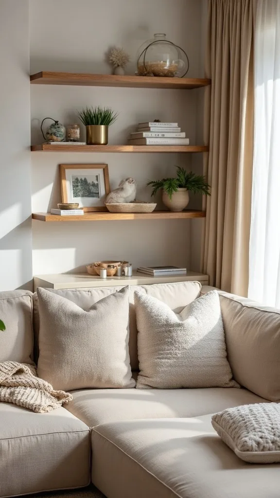 How do I style open shelving so it feels calm and not cluttered?