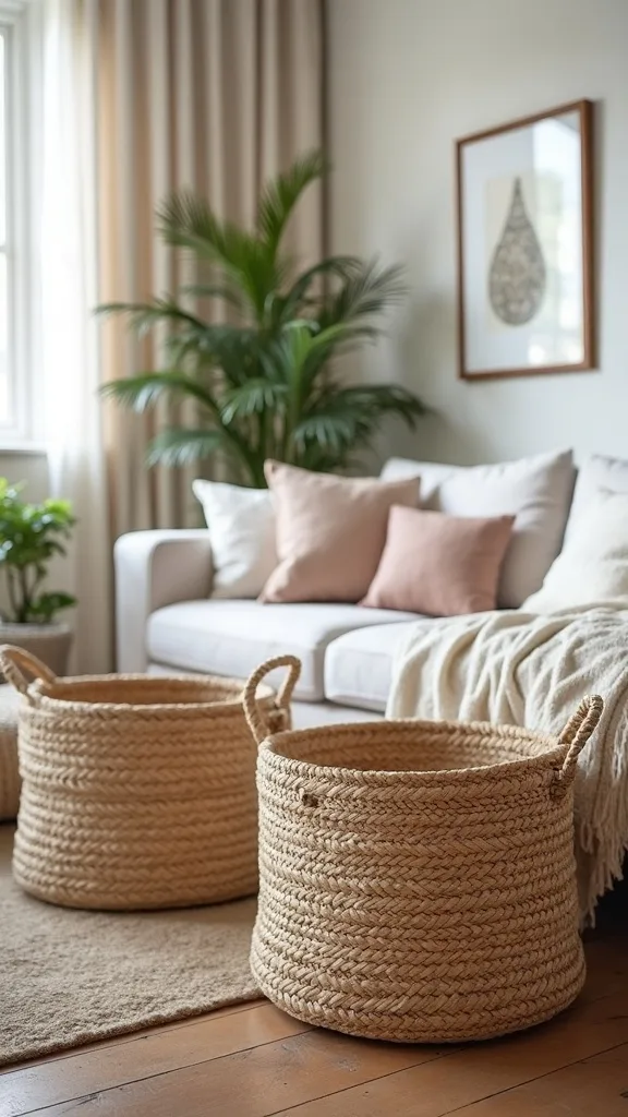 How can I use baskets as decor without it looking like storage overflow?
