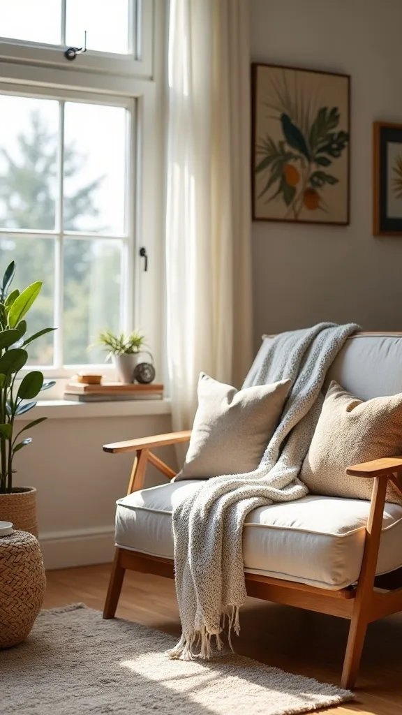 How can I use a rug to warm up the room without buying a huge one?