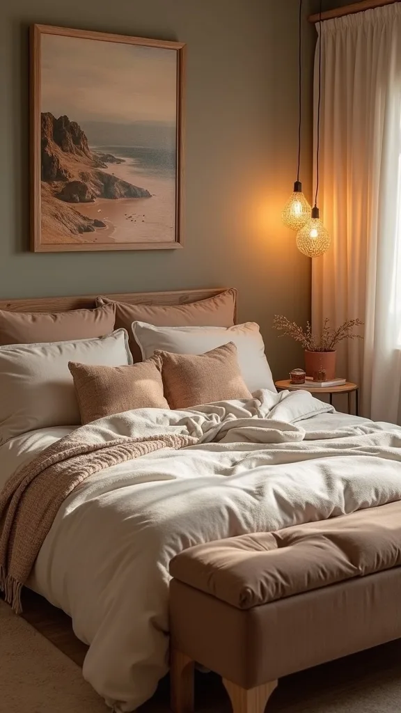 What personalized art makes a bedroom feel restful (not like a gallery)?