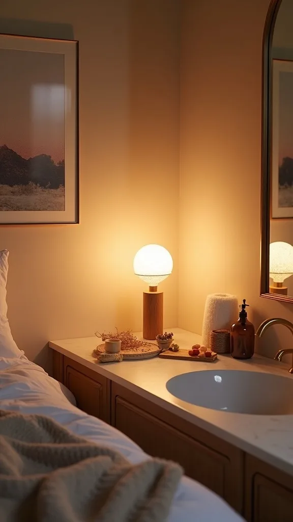How do you create a nightly wind-down ritual using light + scent + one surface reset?