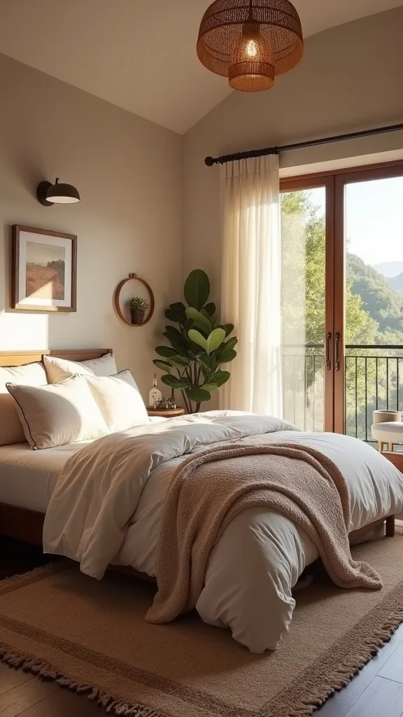 Where should a rug go in a cozy bedroom (and what size works)?