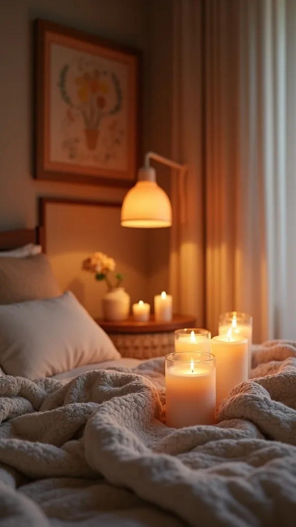 How can you use candles safely for a cozy bedroom vibe?