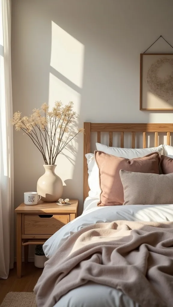 How can I make mornings feel softer in a fall bedroom (not just bedtime)?