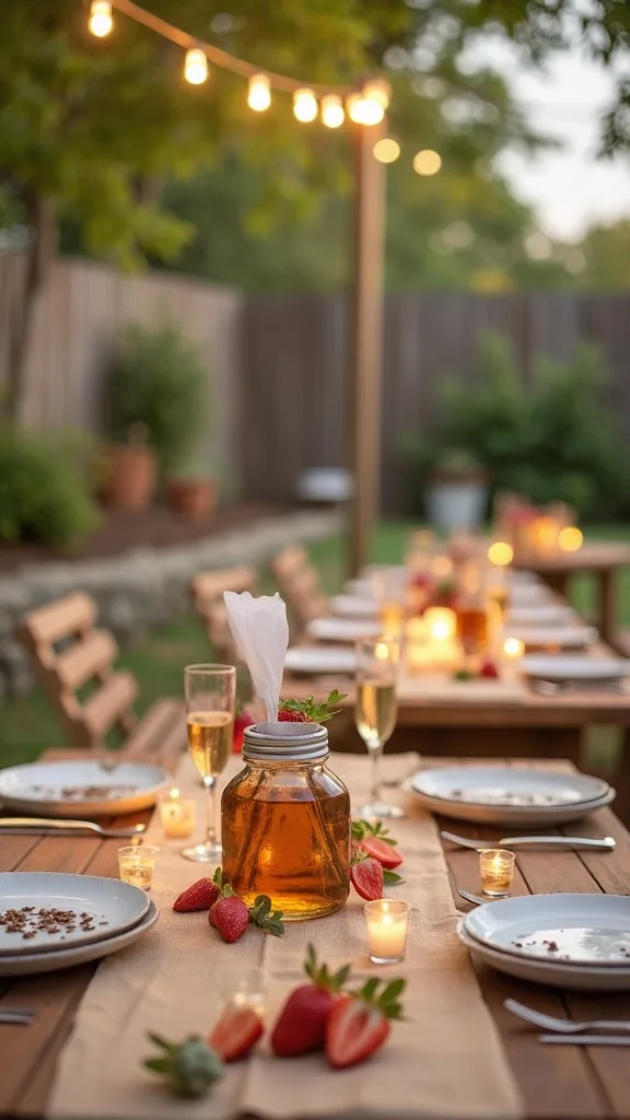 The Signature Setup: Picnic Tables + Kraft Paper Runner + Drink Tub + String Lights + Games