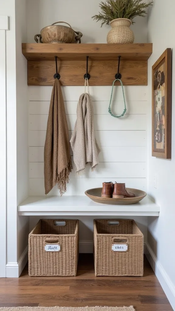 Do the “Fall Landing Strip” Swap (Boot Tray + Umbrella Stand + Scarves + Labeled Bins)