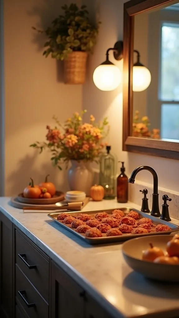 What lighting makes a prep station easier in early winter evenings?