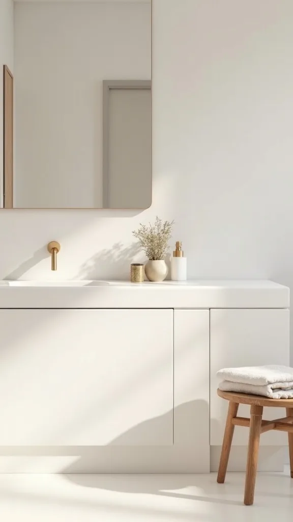 How can I make a small bathroom feel bigger using warm neutrals?