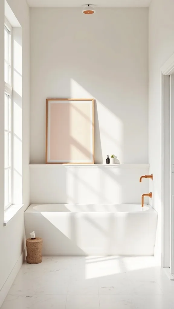 What wall art works in a minimalist fall bathroom?