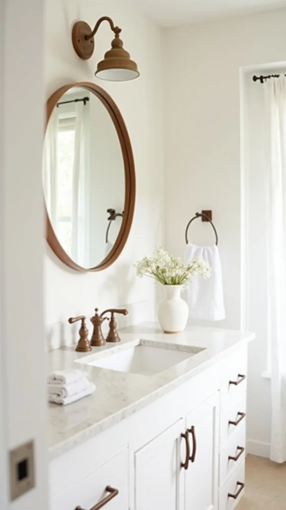 How do I make a builder-grade vanity feel warmer without painting it?