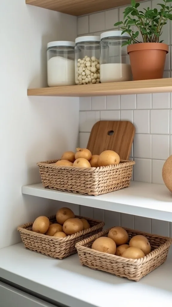 How can you store potatoes and onions in a small kitchen? Use breathable baskets, not plastic