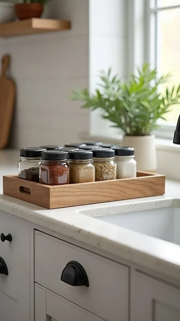 How do you organize spices in a small kitchen without a spice rack? Use a shallow bin