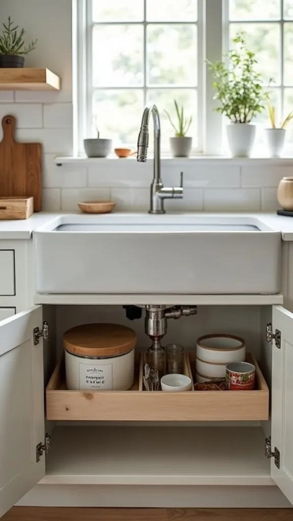How do you keep under-sink storage from becoming a swamp? Use a removable caddy