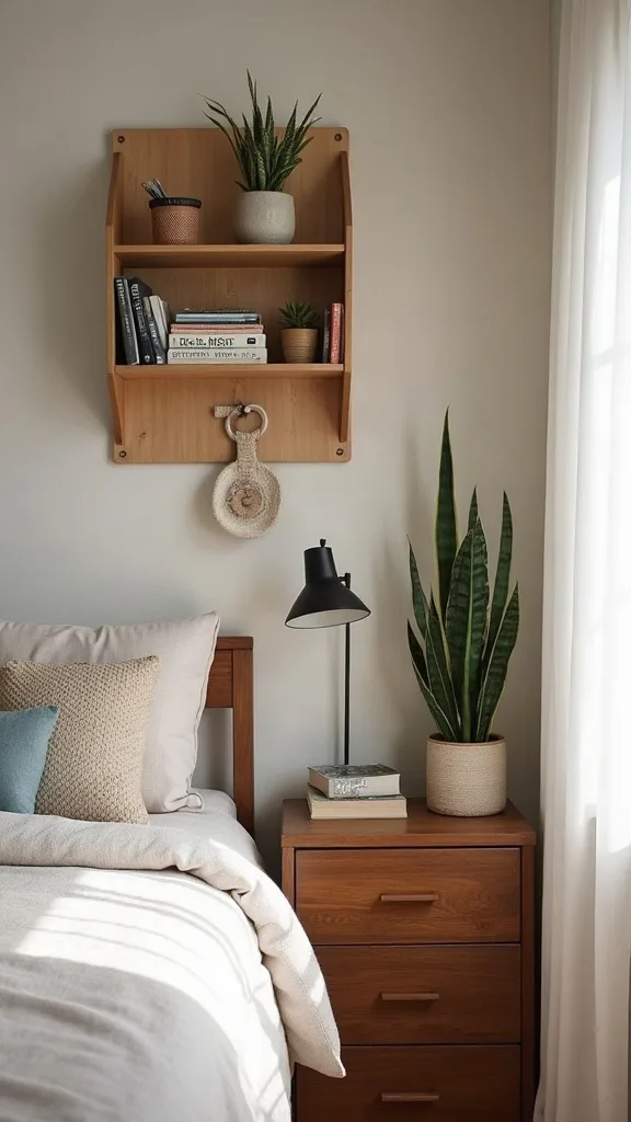 How do you add wall storage without making the bedroom feel busy?