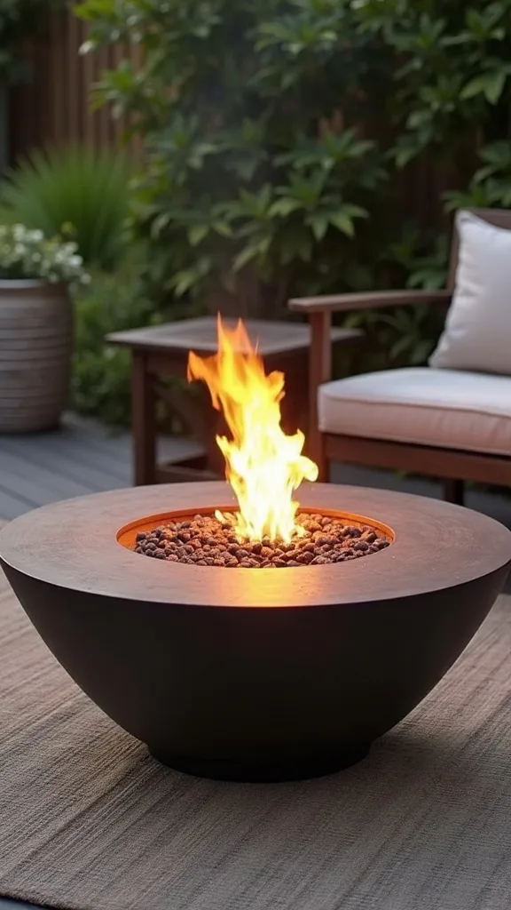 Fire pit coffee table with a cover (daytime table, nighttime glow)