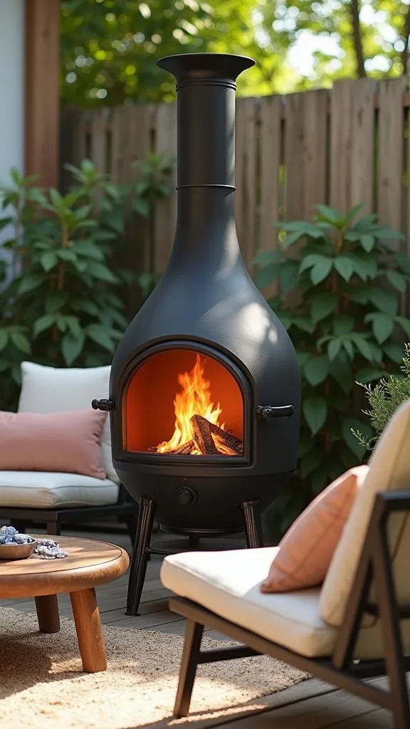 Chiminea on a small patio (vertical heat, smaller footprint)
