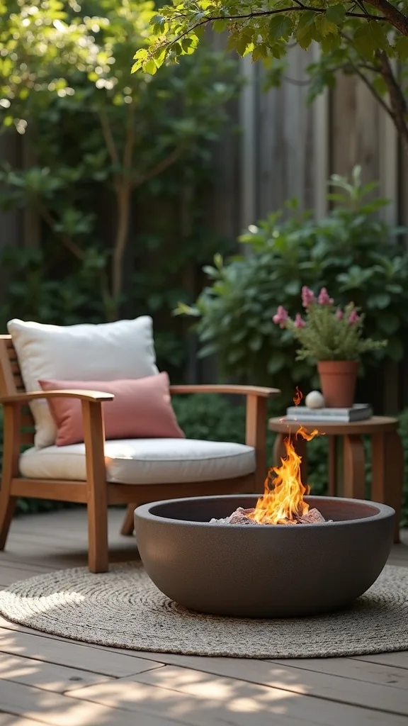Solo chair + side table + tabletop flame (the one-person ritual)