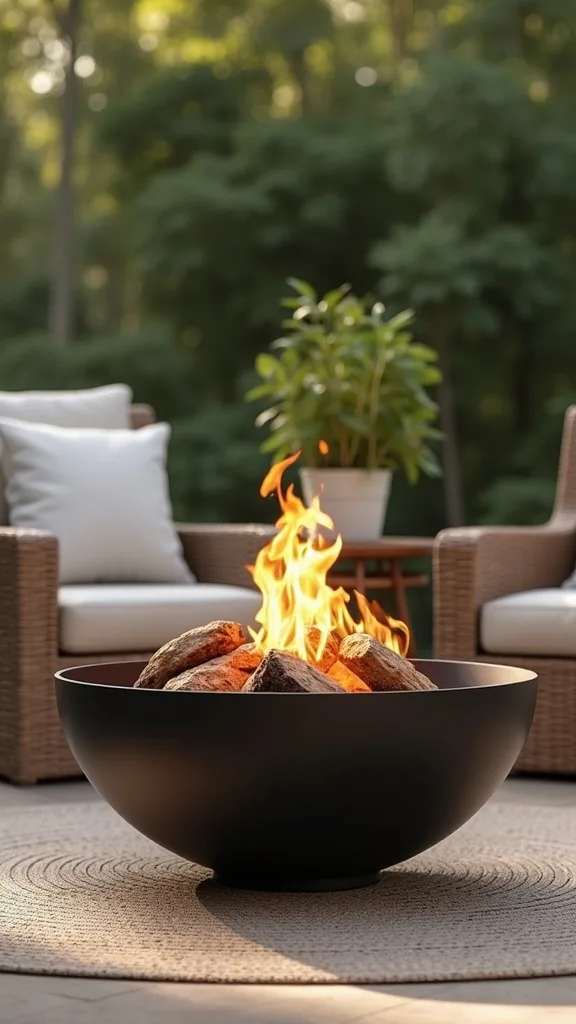 Wind-friendly setup with a glass wind guard (steady flame on breezy balconies)