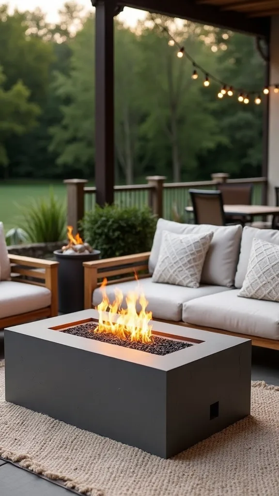 Slim rectangular fire table that doubles as a console