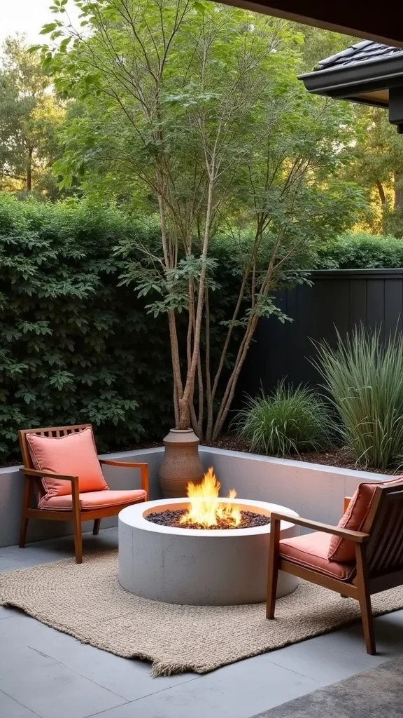 Corner fire pit nook with two chairs (the symmetry shortcut)