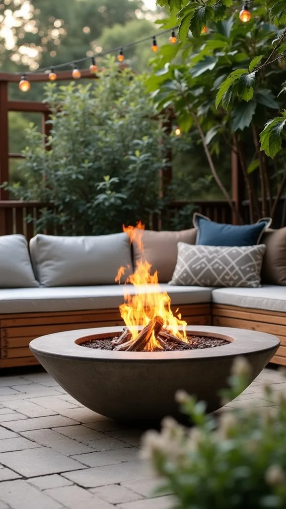 Fire pit + storage bench combo (multi-purpose seating that hides clutter)