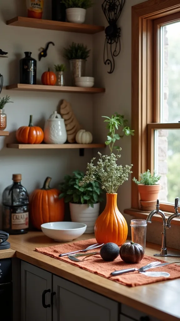 How do you make a small kitchen feel Halloween-ready without shrinking it?