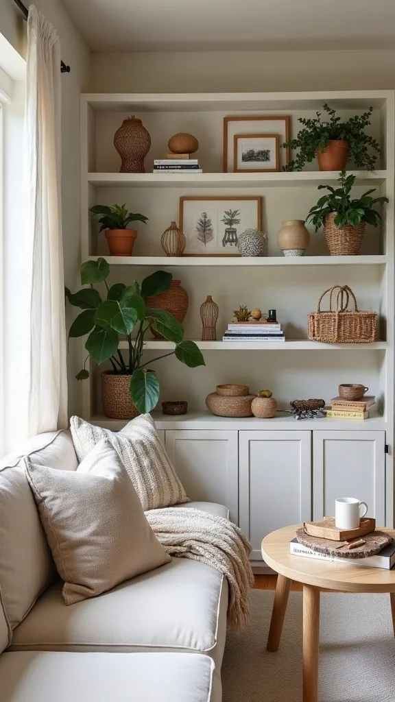 How do you style bookshelves so they feel cozy, not like a store display?