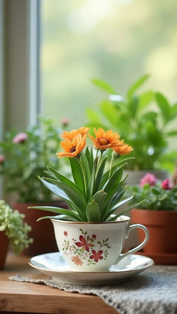 Thrifted Teacup + Planter “Scatter” Layout (whimsical without clutter)